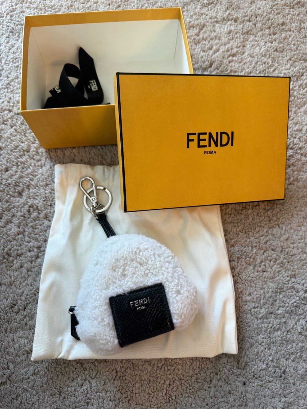 Fendi White Shearling Onigiri Bag Charm